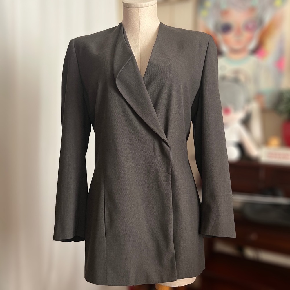 Vintage Giorgio Armani Black Label Collarless Blazer Borgonuovo 21 Gray 42 (S/M)